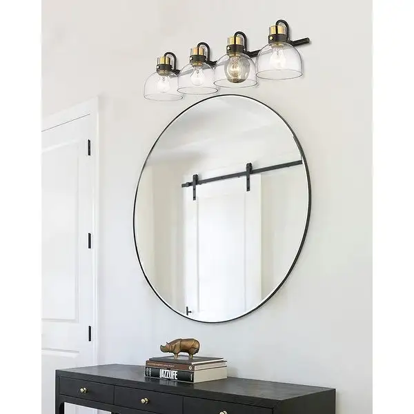 Modern Bathroom Vanity Light with Clear Glass Shade, Black and Gold Finish