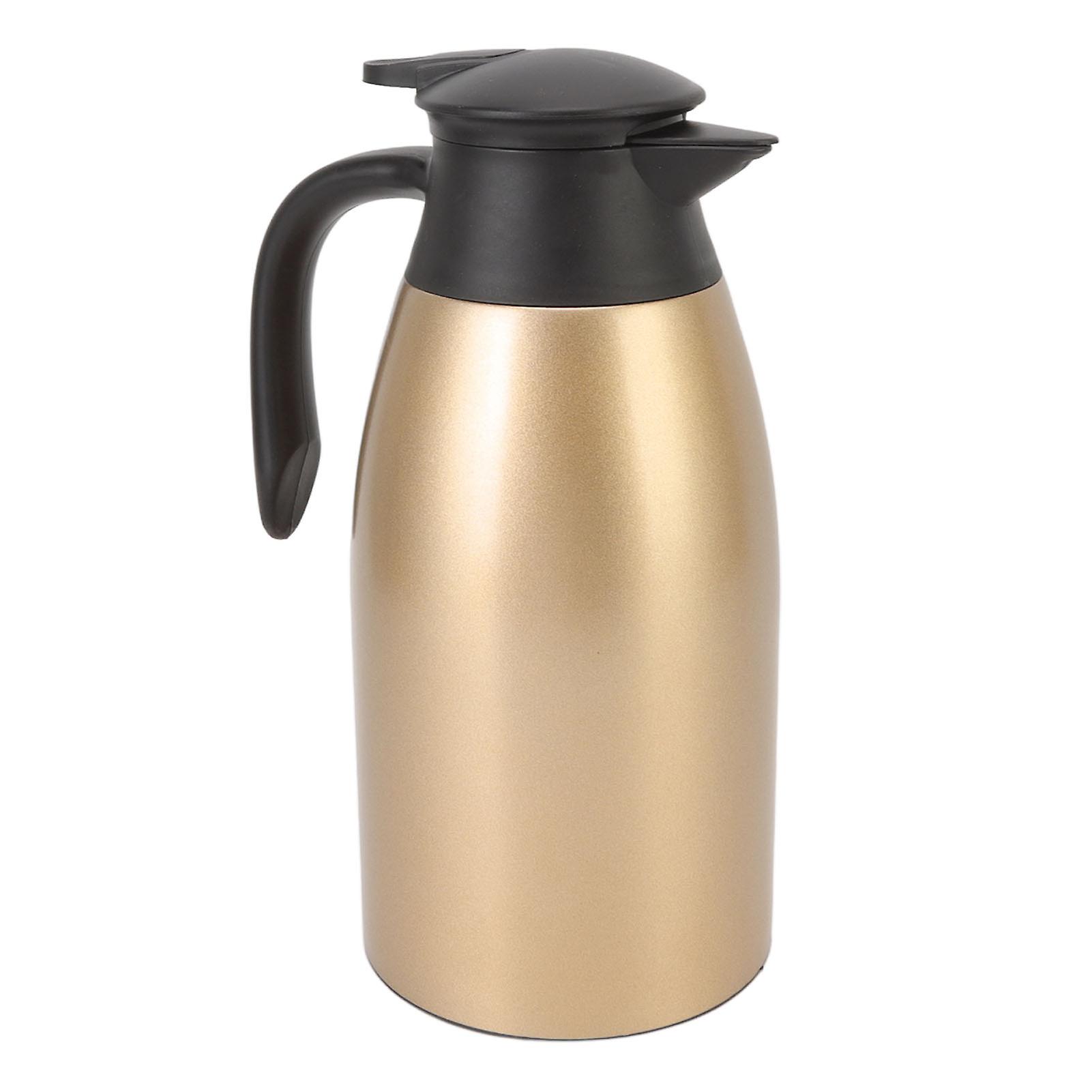 Tea Vacuum Pot 304 Stainless Steel Leakproof Lid 2L Capacity Portable Handle Easy Cleaning Coffee Insulated Vacuum Dispenser Gold