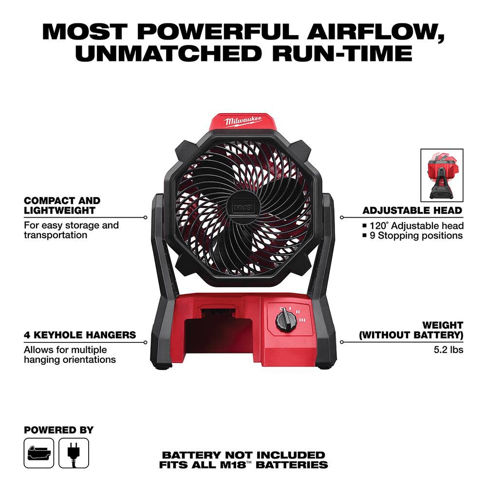 Milwaukee M18 Jobsite Fan & Bluetooth Radio/Charger Bare Tool Bundle 0886-20-2792-20 from Milwaukee