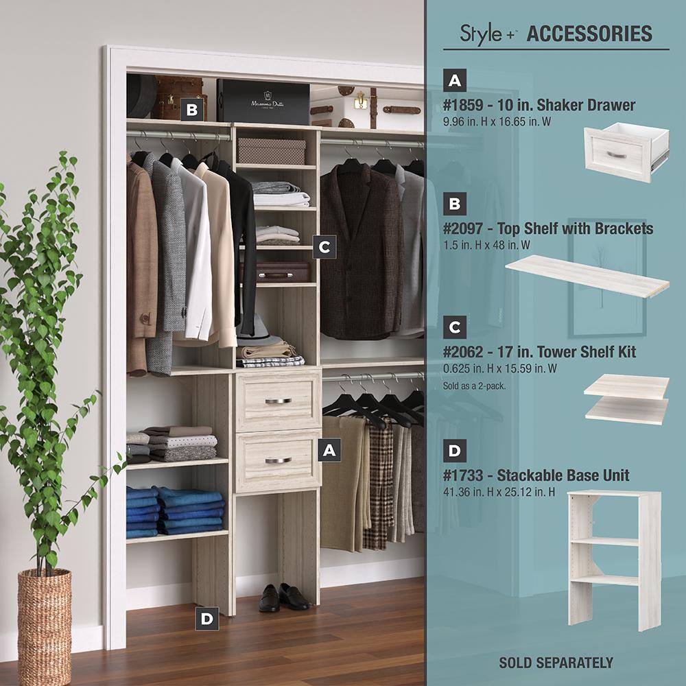 ClosetMaid Style+ 72 in. W - 113 in. W Bleached Walnut Narrow Wood Closet System 4361