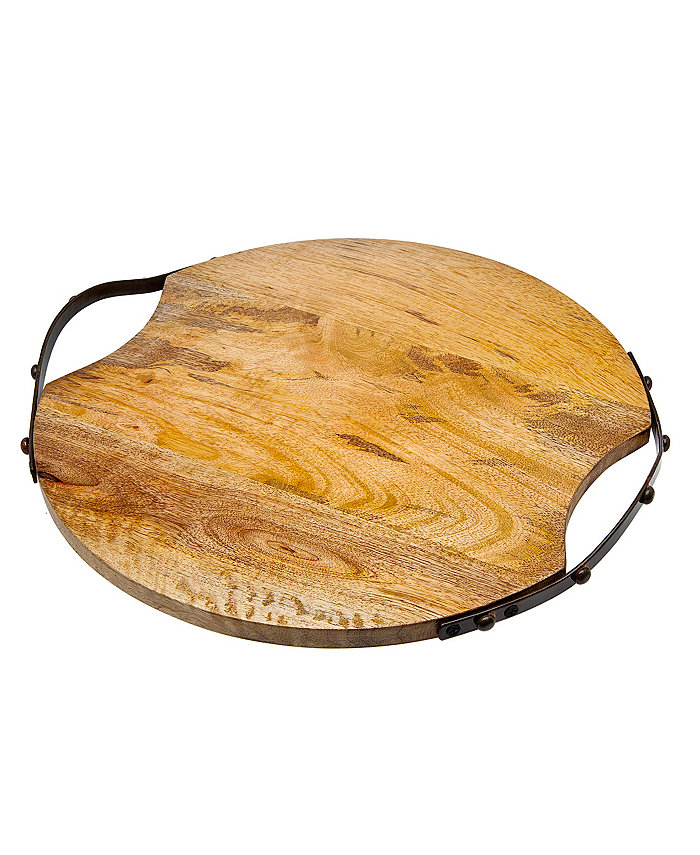 Godinger Round Wood Handeled Tray Large