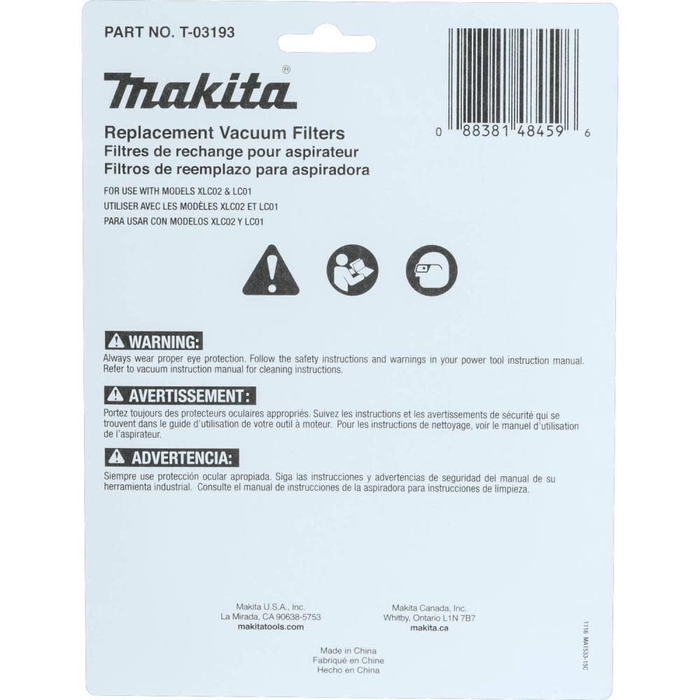 Makita Cloth Vacuum Filter 3/pk T-03193 from Makita