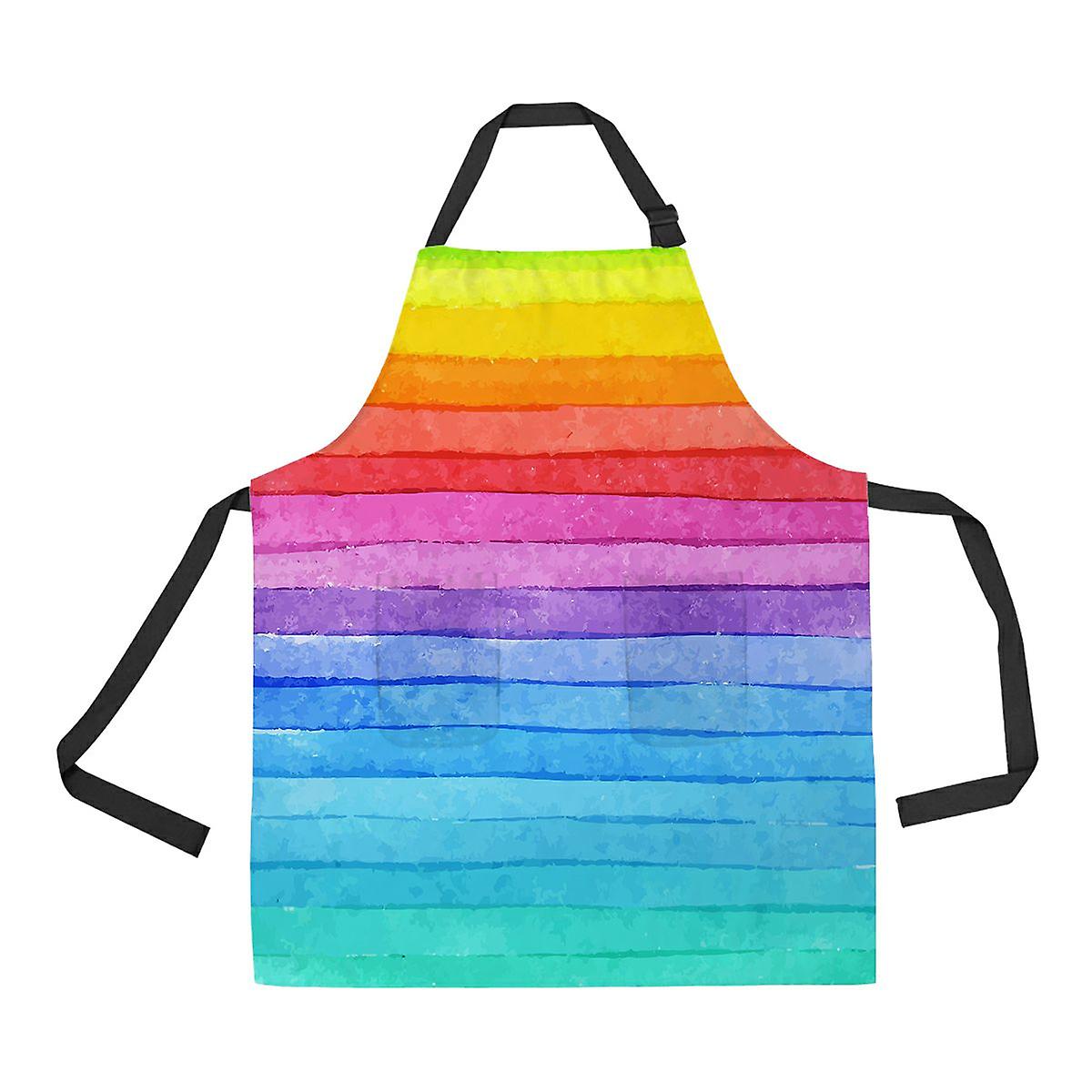 Striped Watercolor Version Bright Colors Apron Home Kitchen Apron With Pockets