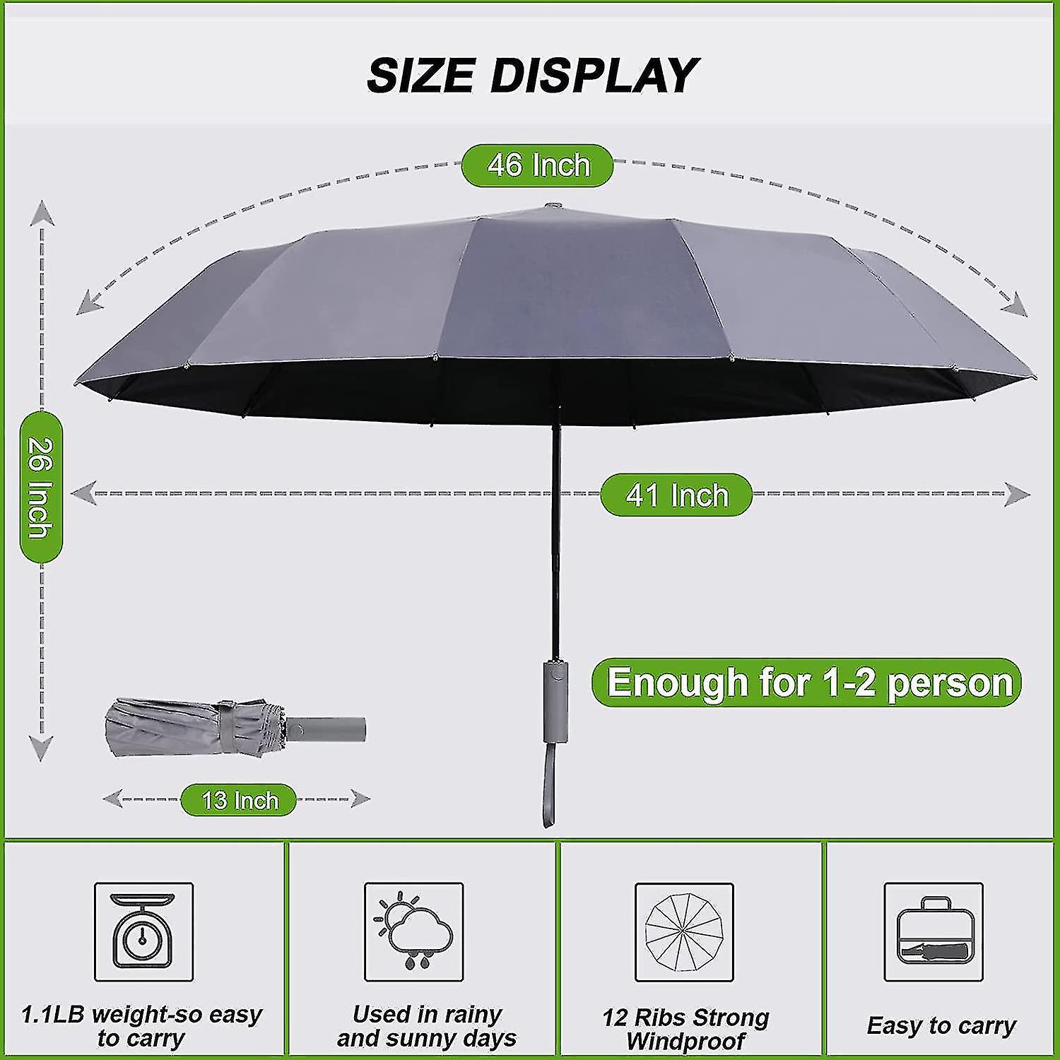 Liangnv Travel Folding Umbrellas For Rain Windproof Portable Sturdy Large Compact Umbrella With Nigh