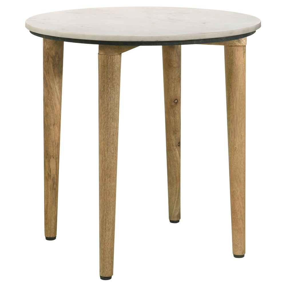 Coaster Furniture Aldis Round Marble Top End Table White and Natural   22.00'' x 22.00'' x 22.00''