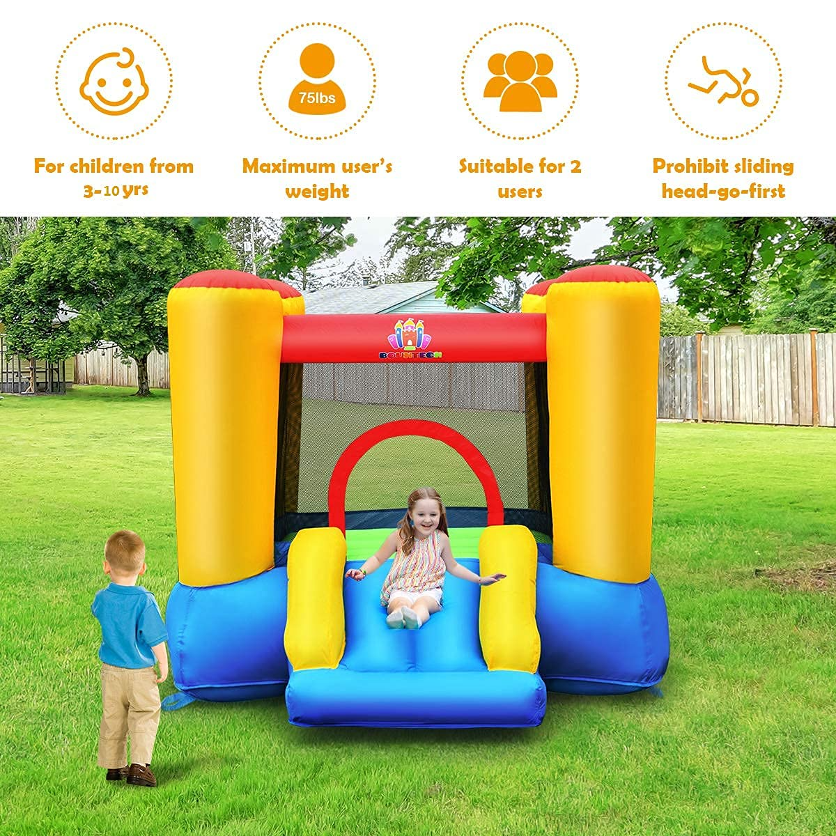 BOUNTECH Inflatable Bounce House, Kids Jump 'n Slide Bouncer with Jumping Area (Without Blower)