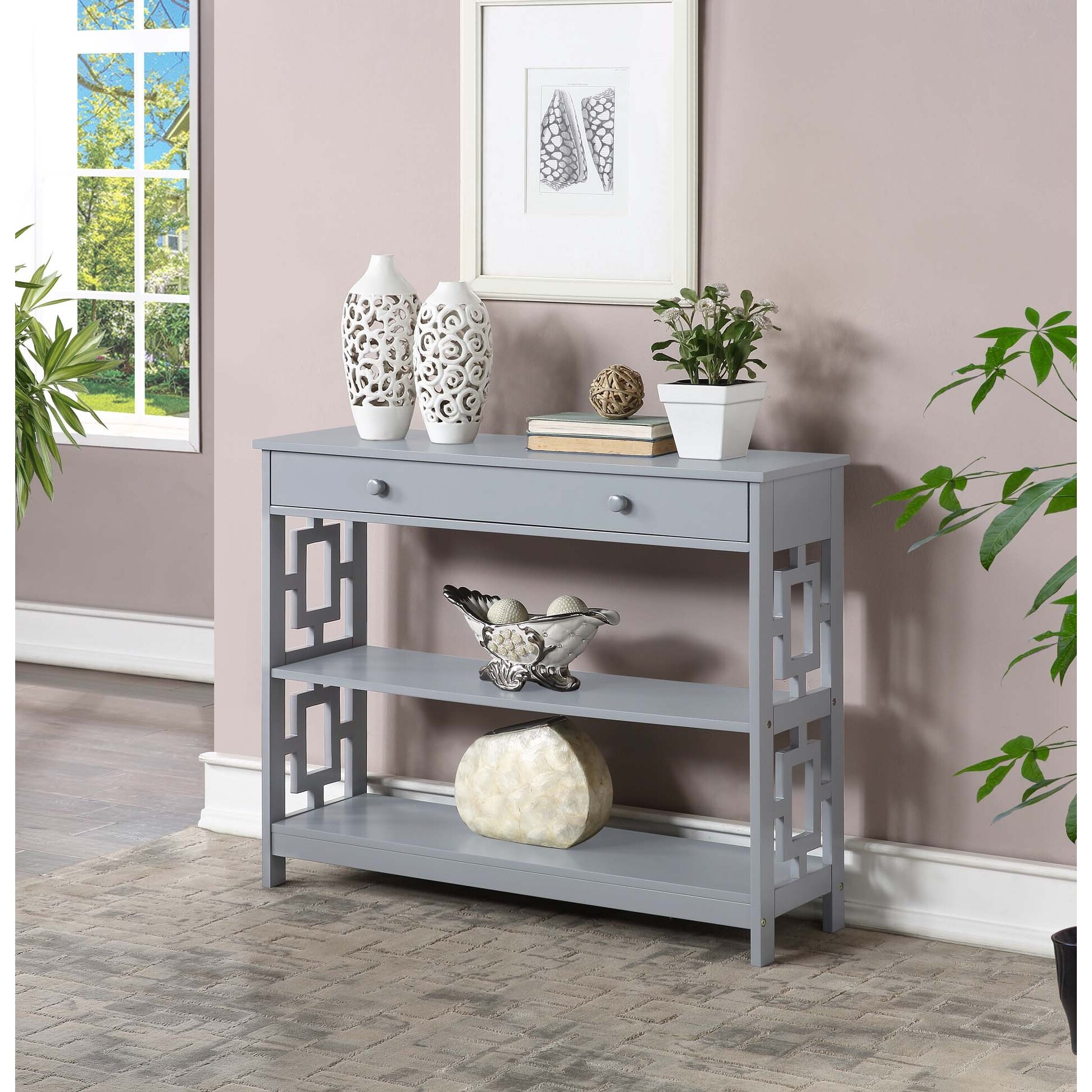 Town Square Contemporary Console Table with Drawer， Gray