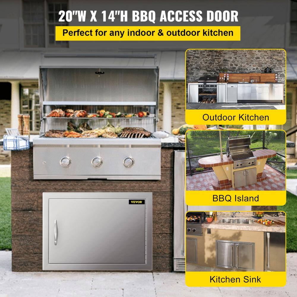 VEVOR 20 in. W x 14 in. H Outdoor Kitchen Doors Horizontal Single BBQ Door Stainless Steel BBQ Access Door 14H-20WBXGCGDKM01V0