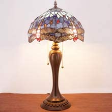 Tiffany Lamp Sea Blue Stained Glass Crystal Bead Dragonfly Bedside Lamp Desk Reading Light 12X12X22 Inches Decor Bedroom Living Room Home Office S004 Series