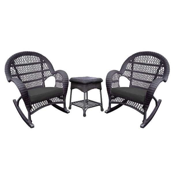 Havenside Home Surfside Espresso Rocker Wicker Chair And End Table Set with Cushions