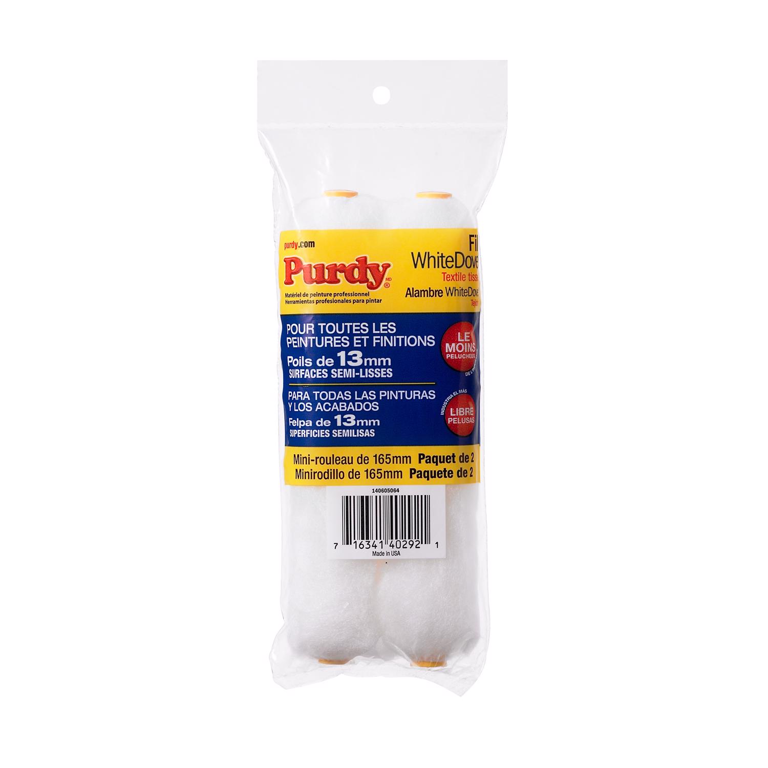 Purdy White Dove Woven Dralon Fabric 6.5 in. W X 1/2 in. Mini Paint Roller Cover 2 pk