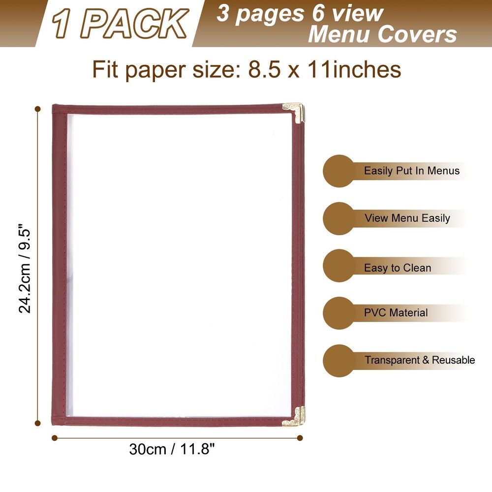 8.5x11 Restaurant Menu Covers 3 Page 6 View Cafe Menus Folder Book Wine Red   Wine Red  Clear