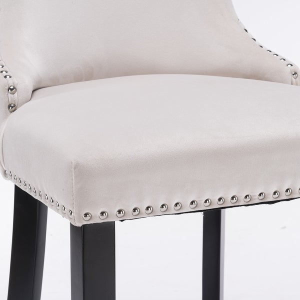 Upholstered Barstools with Button Tufted Decoration and Wooden Legs