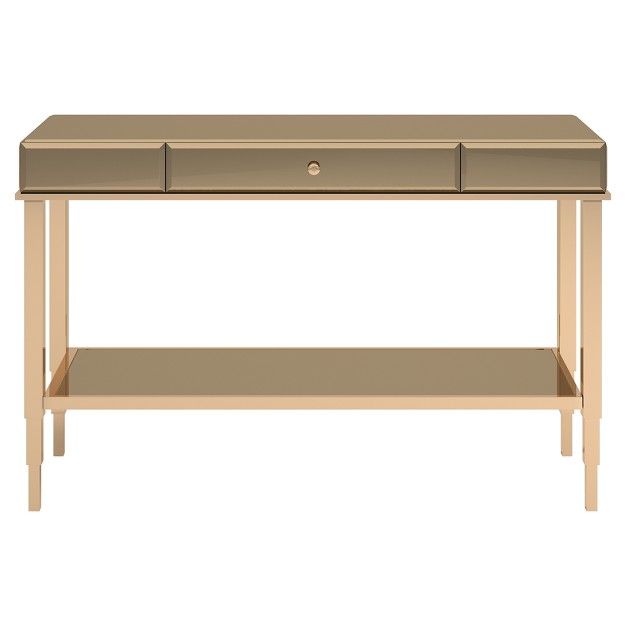 Hutton Glam Mirrored Tv Stand Entry Console Champagne Brass Inspire Q