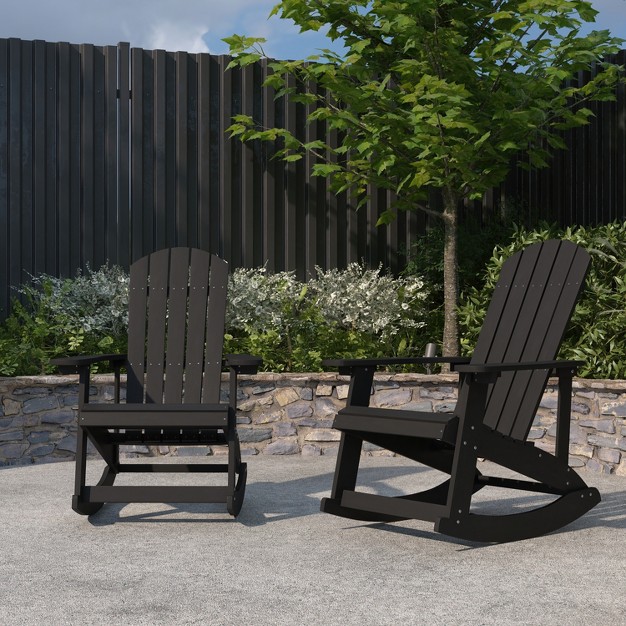 Merrick Lane Set Of 2 All weather Polyresin Adirondack Rocking Chair With Vertical Slats