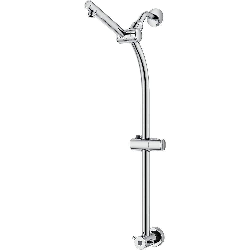 Westbrass Drill-Free Adjustable Slide Extension Bar with 5-Function Shower Head and Panda Hand Held Sprayer Polished Chrome SCH700P-26