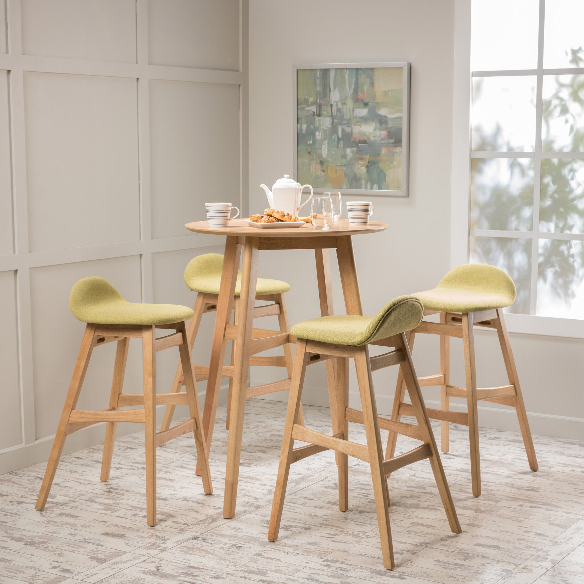 Margaret Wood Finish Circular 5 Piece Bar Height Dining Set