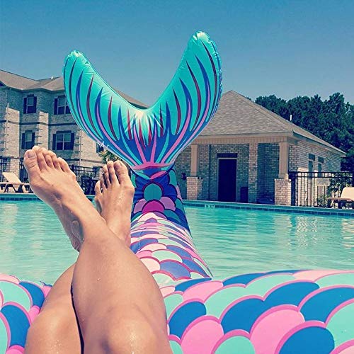 Giant Ride-on Inflatable Mermaid Fin Pool Float Beach Inner Tube (Supports Up to 200 Pounds)