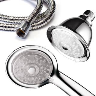 Luminex 24-spray 4 in. Dual Shower Head and Handheld Shower Head with LED Lighted in Chrome 1498