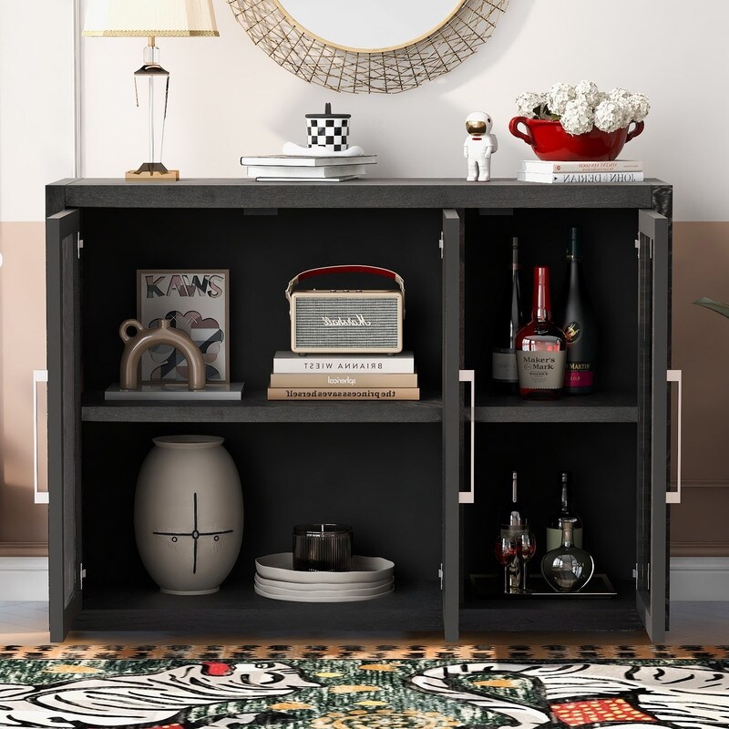 Durable Wood Storage Cabinet Sideboard with 3 Tempered Glass Doors and Adjustable Shelves