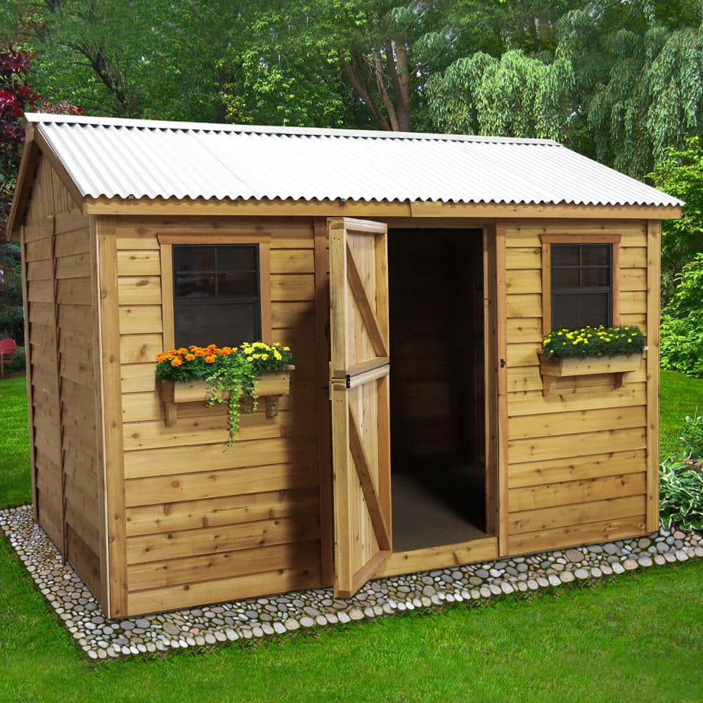 Outdoor Living Today Cabana 12 ft. W x 8 ft. D Cedar Wood Garden Shed with Metal Roof (96 sq. ft.) CB128-METAL-AK