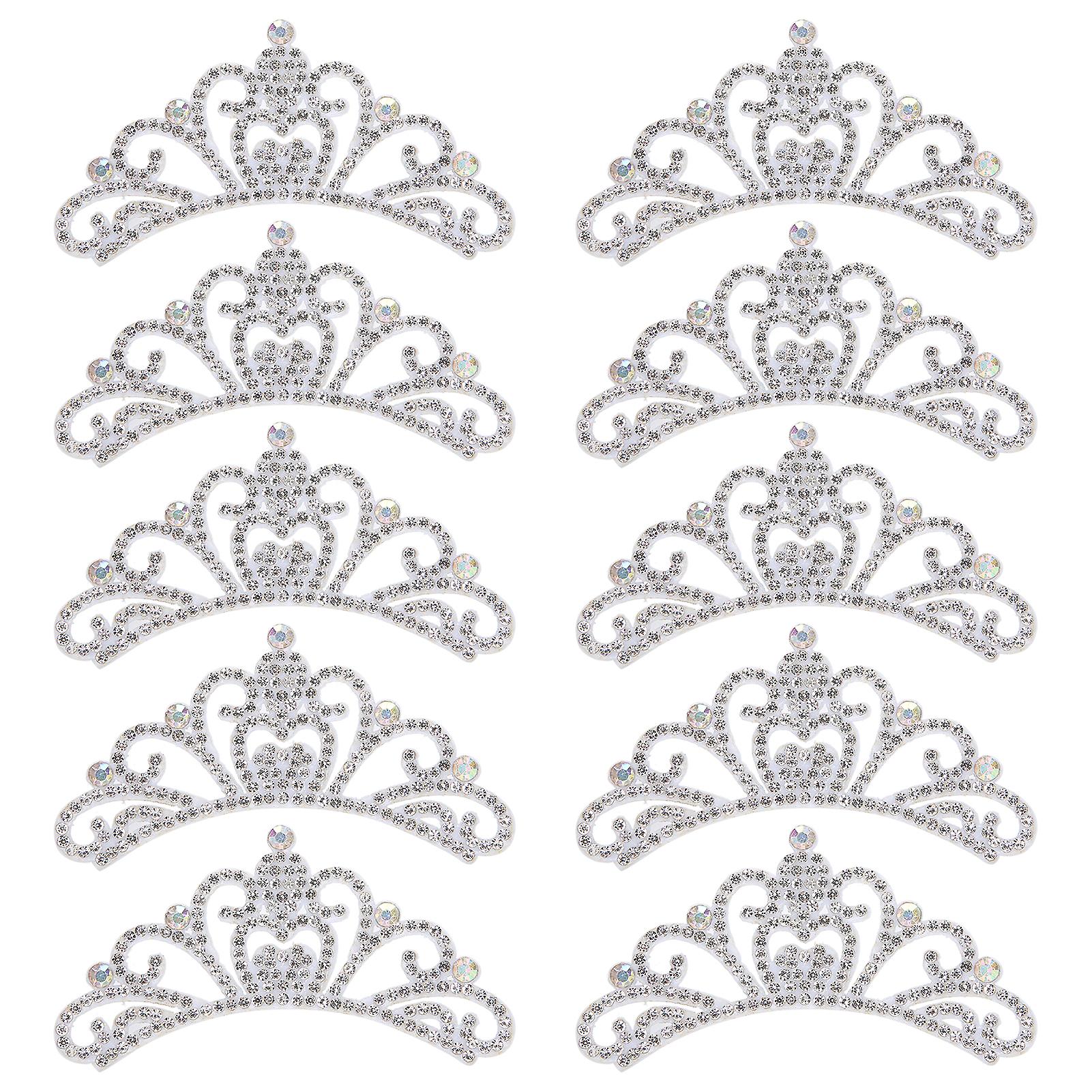 10pcs Rhinestones Cloth Applique Crown Shaped Patches Clothes Accessories8.3x4.5cm White