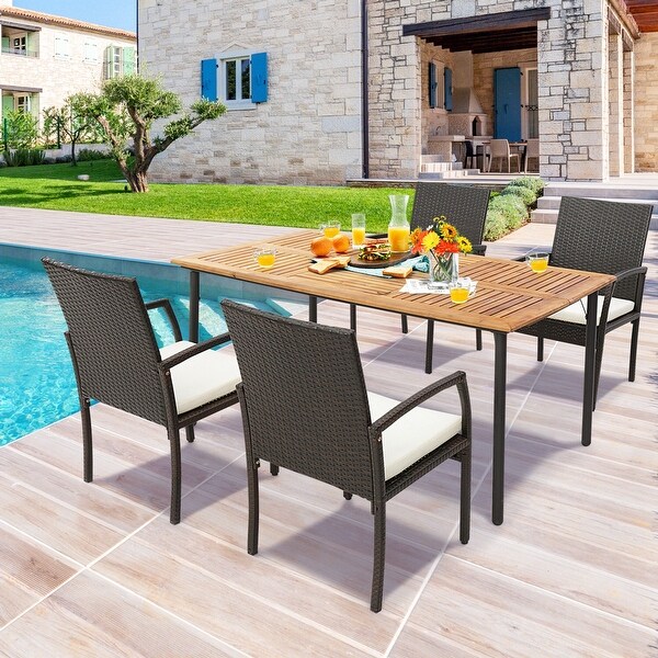 Costway Patio Rectangular Acacia Wood Dining Table with 1.9''Umbrella