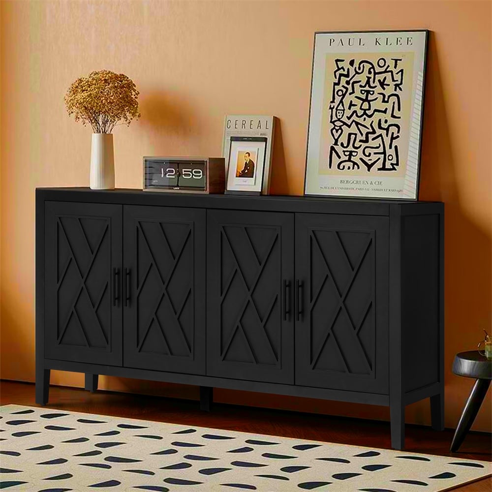 4 Door Wooden Twill Sideboard Dining Room Hallway Entryway Cabinet