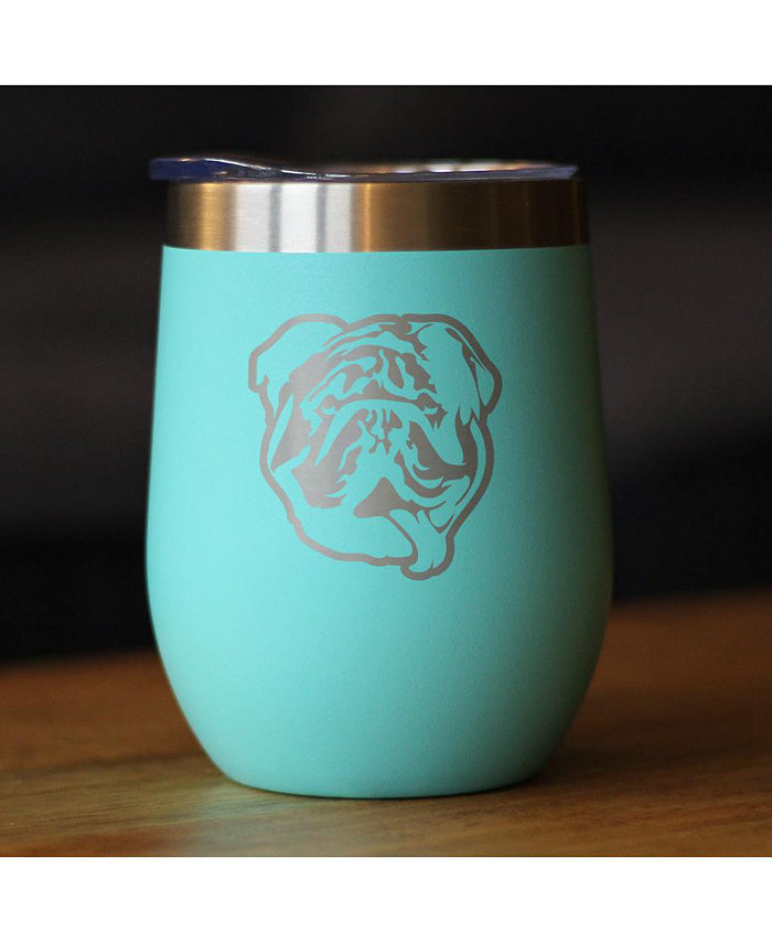 Bevvee Bulldog Wine Tumbler with Sliding Lid - Stemless Stainless Steel Insulated Cup - English Bulldogs Outdoor Camping Mug