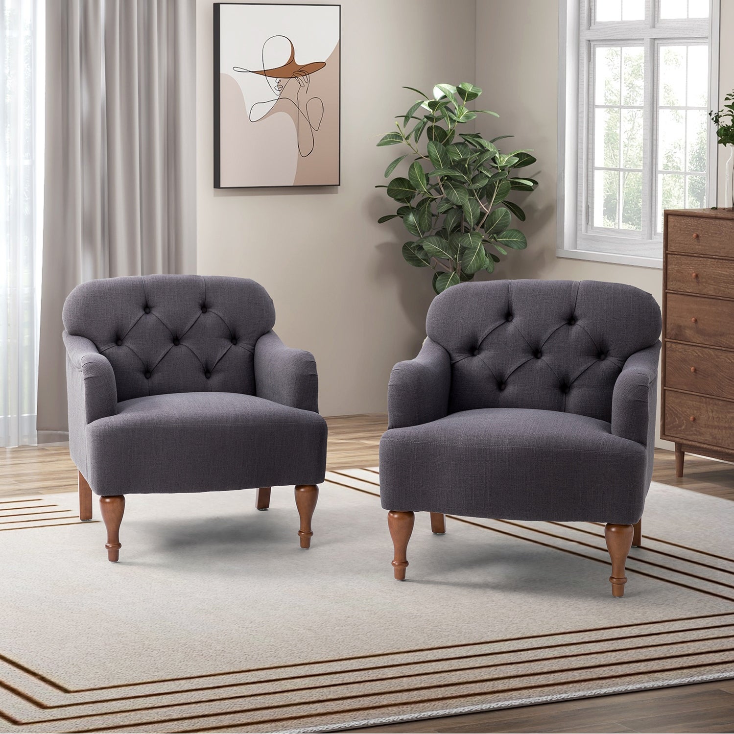 Bacchae Comfy Accent Armchair with Recessed Arms Set of 2 by HULALA HOME