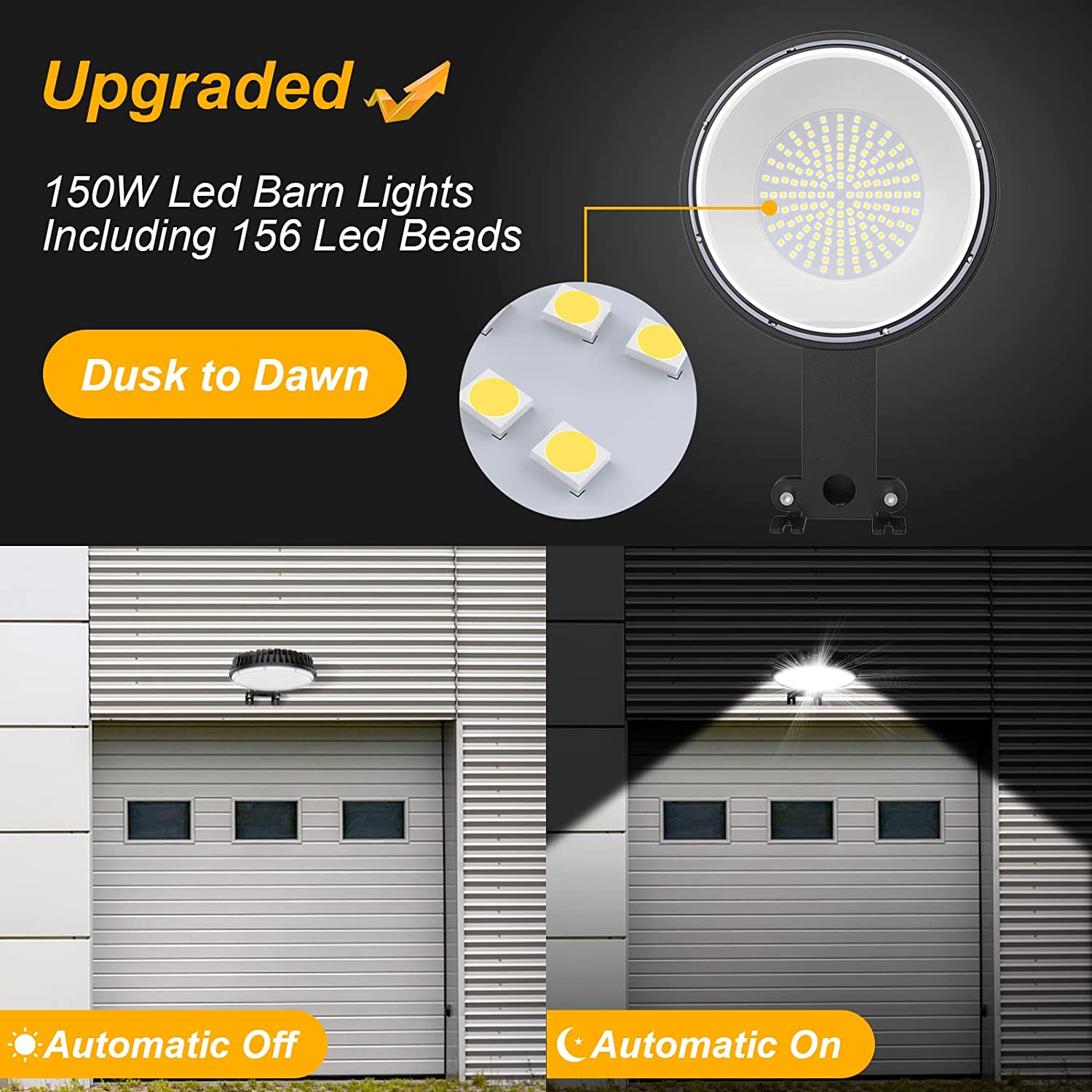 LED Barn Light Dusk to Dawn Outdoor Lighting 150W Barn Lights Outdoor IP65 Waterproof Area Street Light for Farmhouse Barns Garage Yard Warehouse Outdoor Security Lighting Outdoor Dusk to Dawn Lights