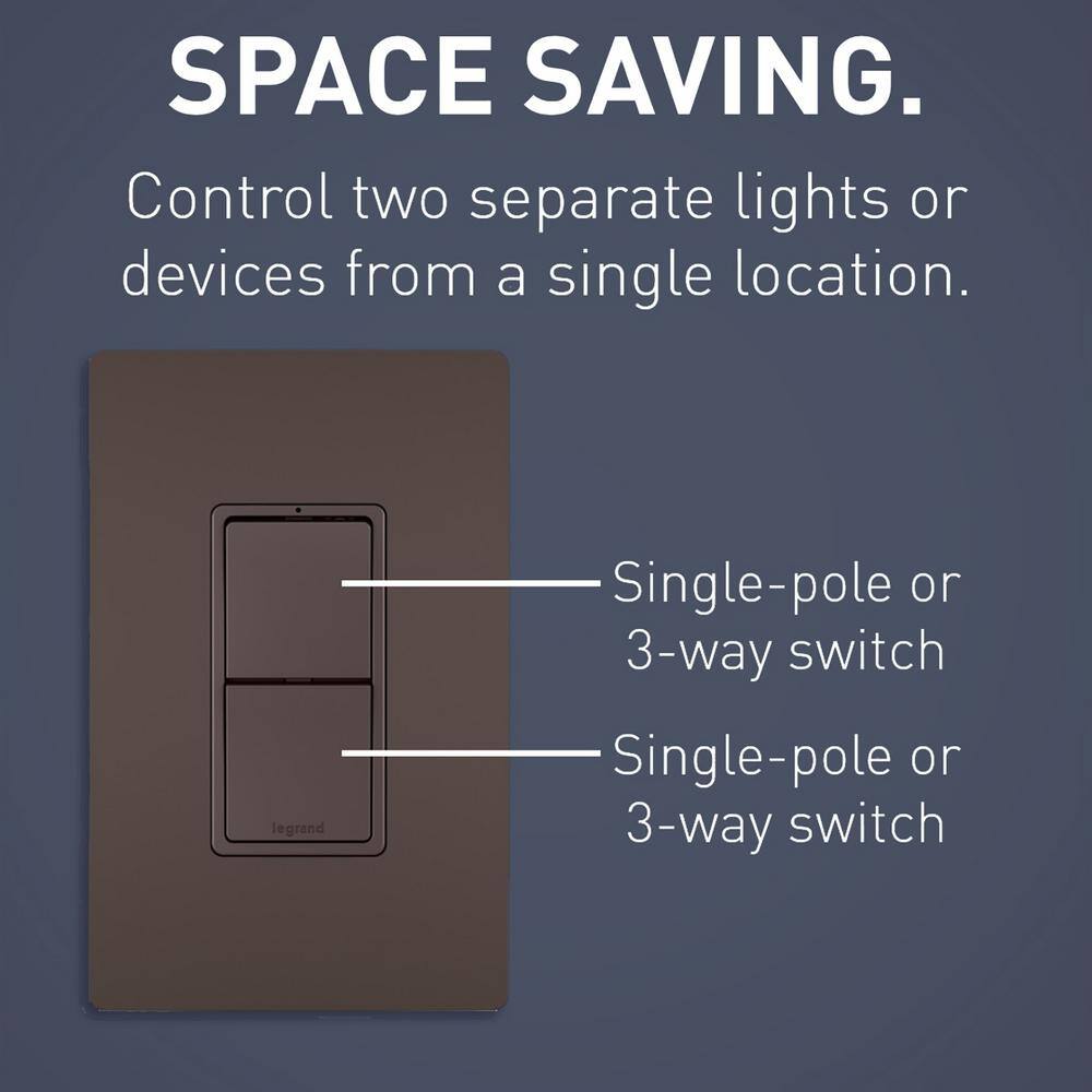 Legrand radiant 15 Amp 120-Volt 2-Switch 3-Way plus 3-Way Combination Decorator Rocker Light Switch Dark Bronze RCD33DBCC6