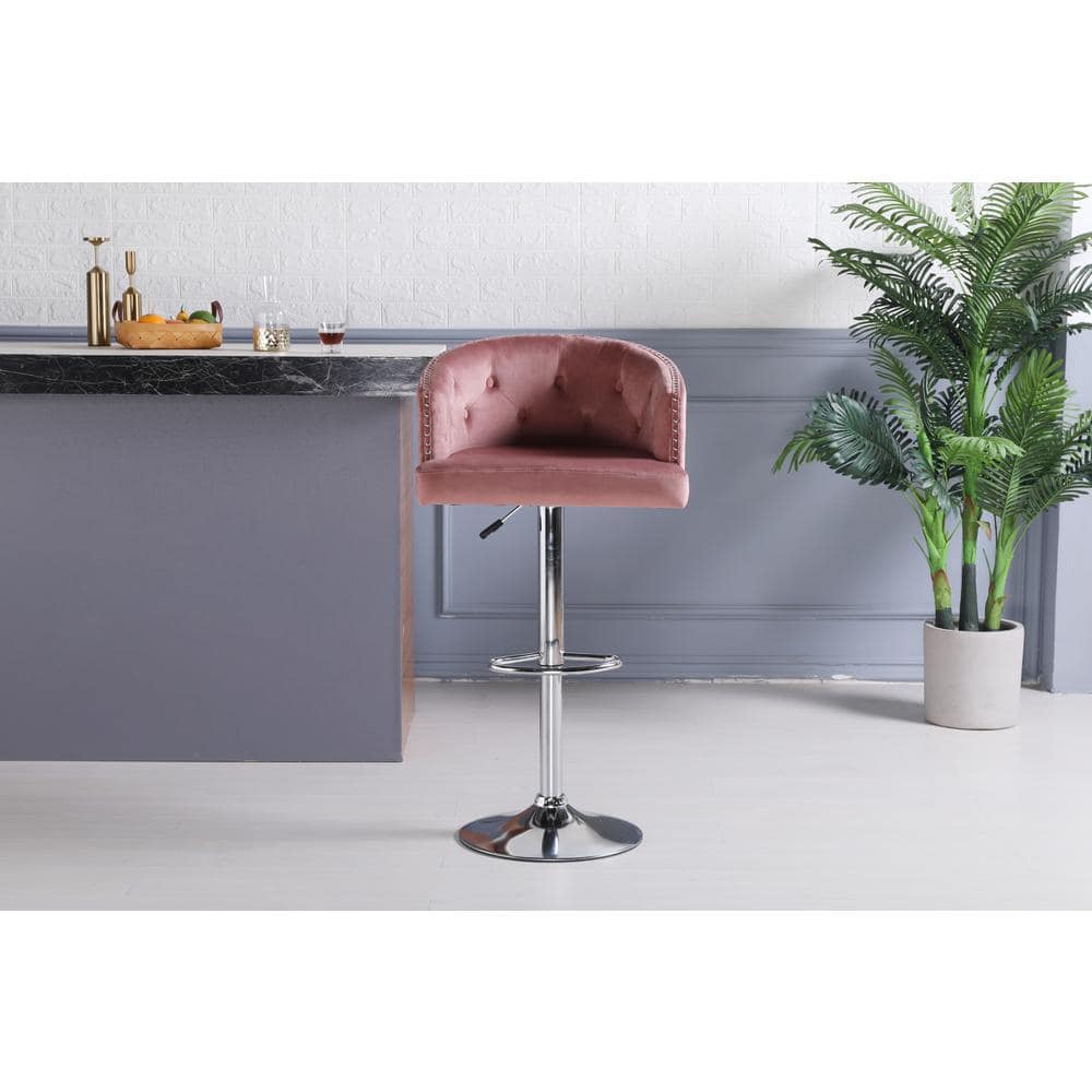 Silverpark 42.91 in. Pink Modern Counter Height Bar Stools Set of 2 Adjustable Swivel Bar Chairs,Seat Velvet Dining Room Bar Chairs AY00CA220725011