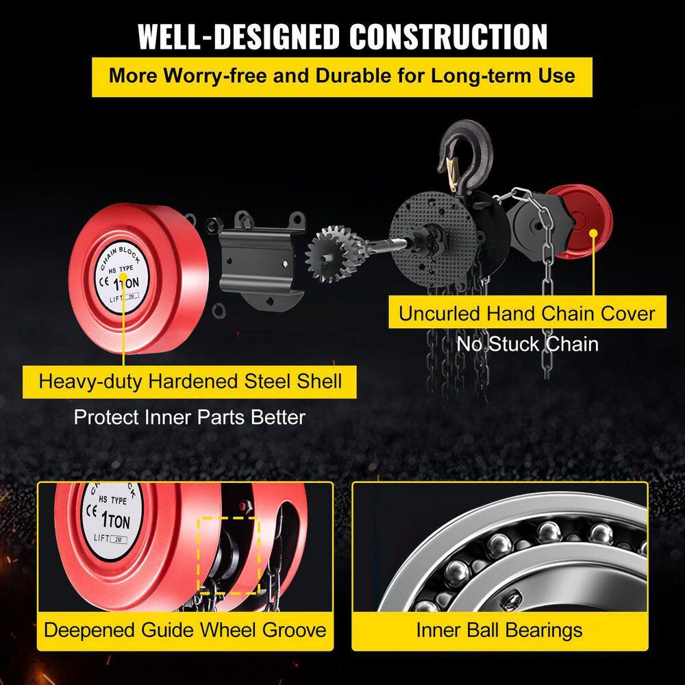 VEVOR Hand Chain Hoist 1-Ton Chain Block 2200 lbs. Capacity and 7 ft. Lift for Lifting Goods in Transport and Factories Red SLHLHSYX1T2M3RDT7V0