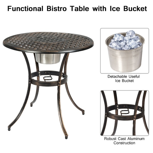 Costway 3PCS Patio Dining Set Aluminum Bistro Attached Removable Ice