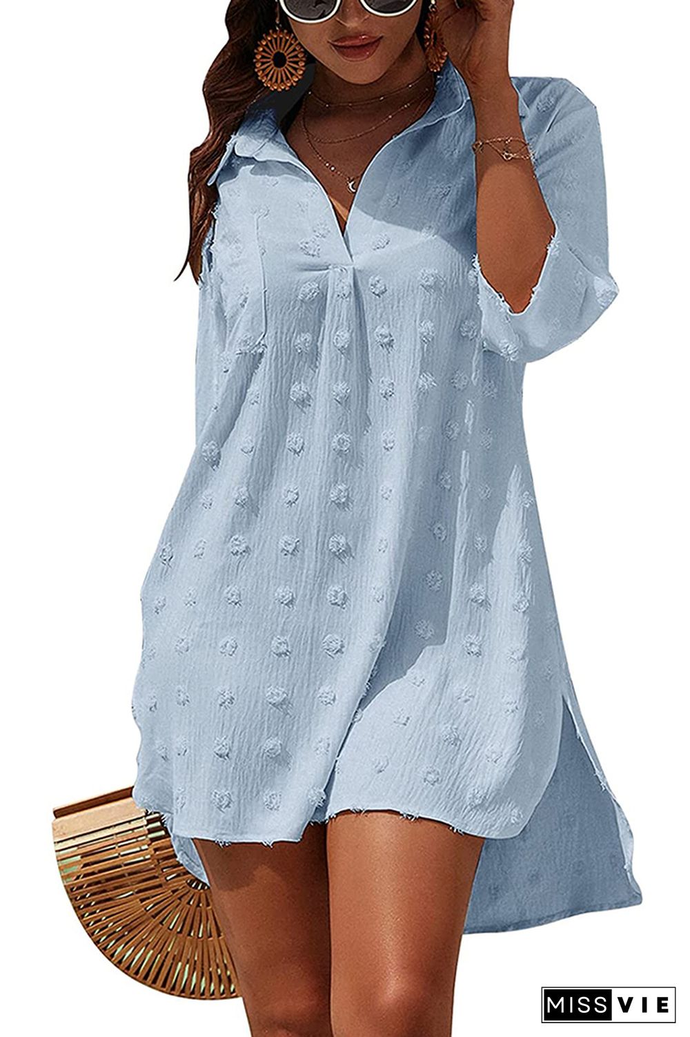 Jacquard Solid Color Mid-length Cover up Shirt Wholesale