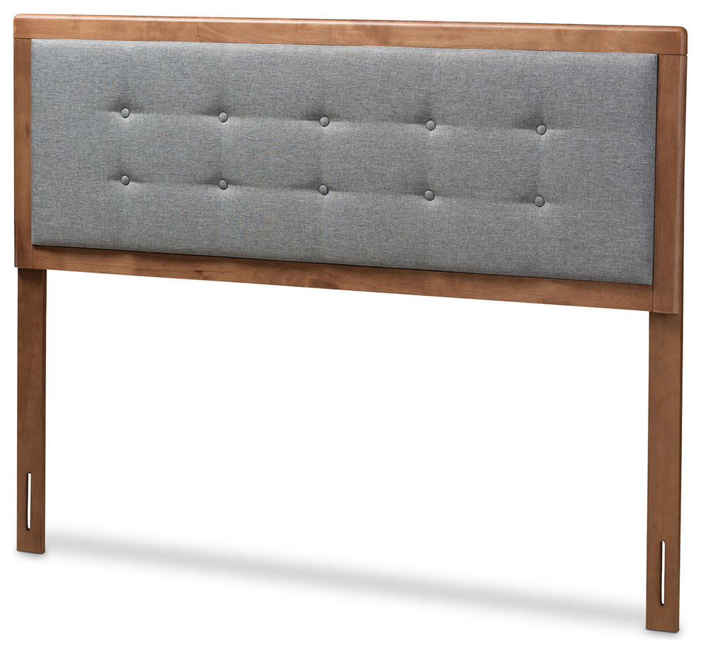 Everleigh Dark Gray Fabric Upholstered Walnut Brown Wood Full Headboard   Transitional   Headboards   by Baxton Studio  Houzz