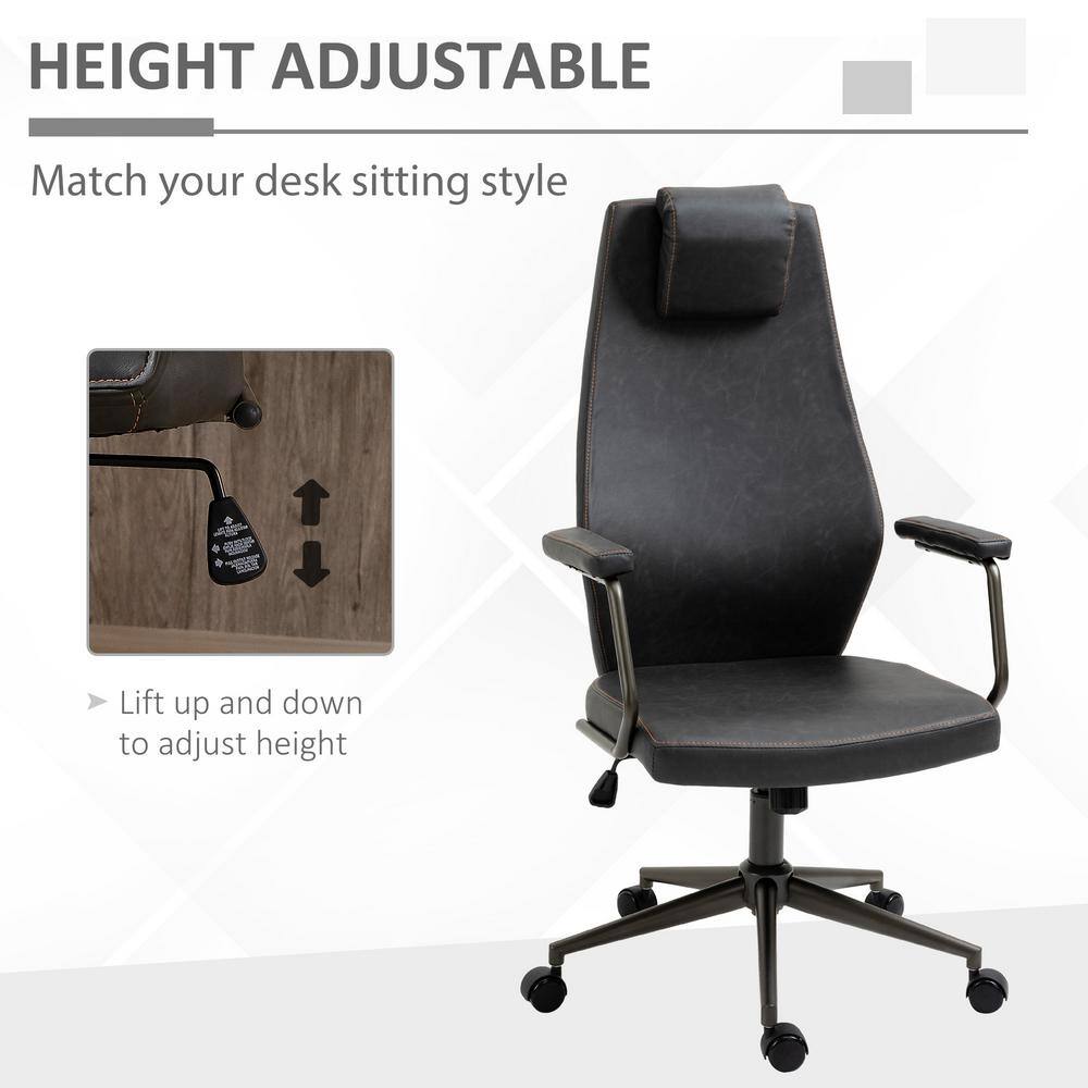 Vinsetto Deep Grey, High-Back Executive Office Chair, Ergonomic Leather Computer Desk Chair with Adjustable Height 921-478