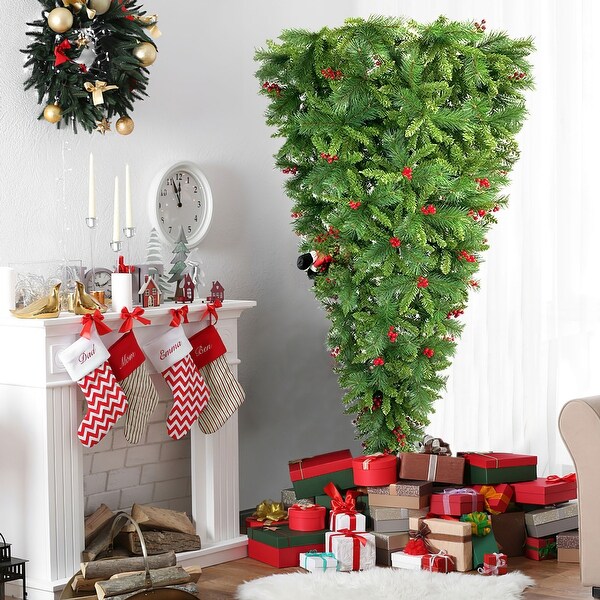 7.5 FT Upside Down Christmas Tree with Artificial Berries