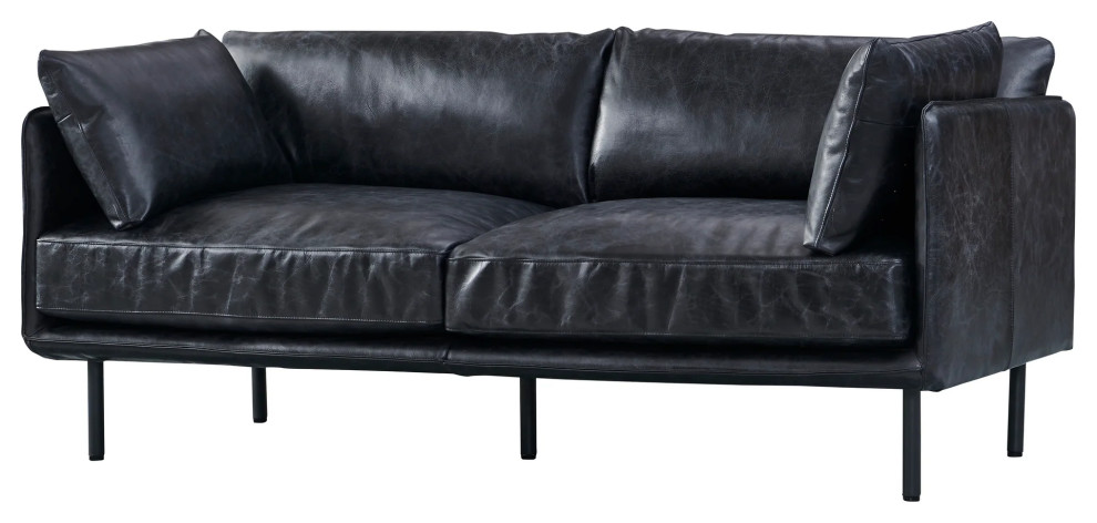 Venezia Industrial Modern Love Seat   Slate Leather   Industrial   Loveseats   by Crafters and Weavers  Houzz