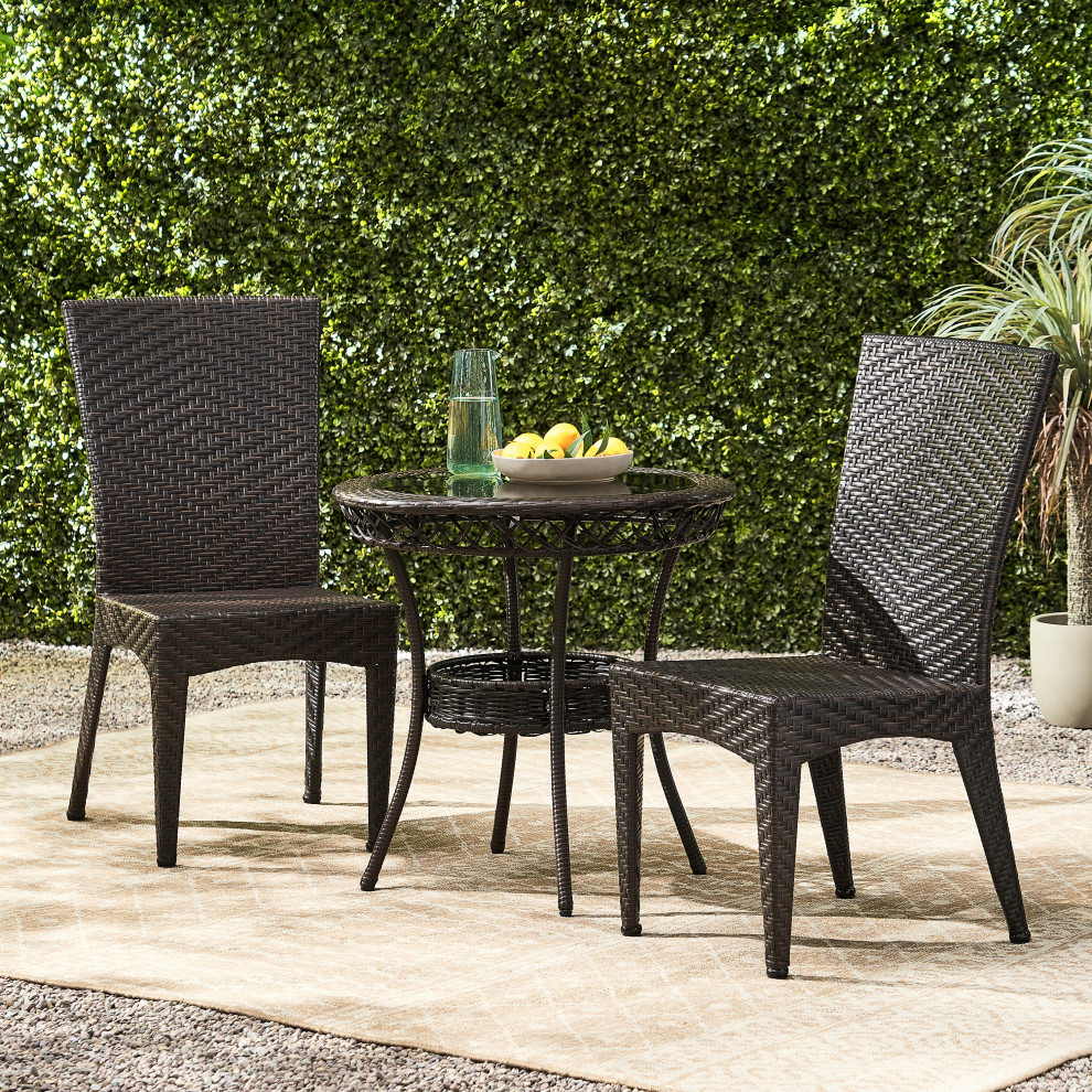 GDF Studio 3 Piece Brooklyn Outdoor Multibrown Wicker Bistro Set   Tropical   Outdoor Pub And Bistro Sets   by GDFStudio  Houzz