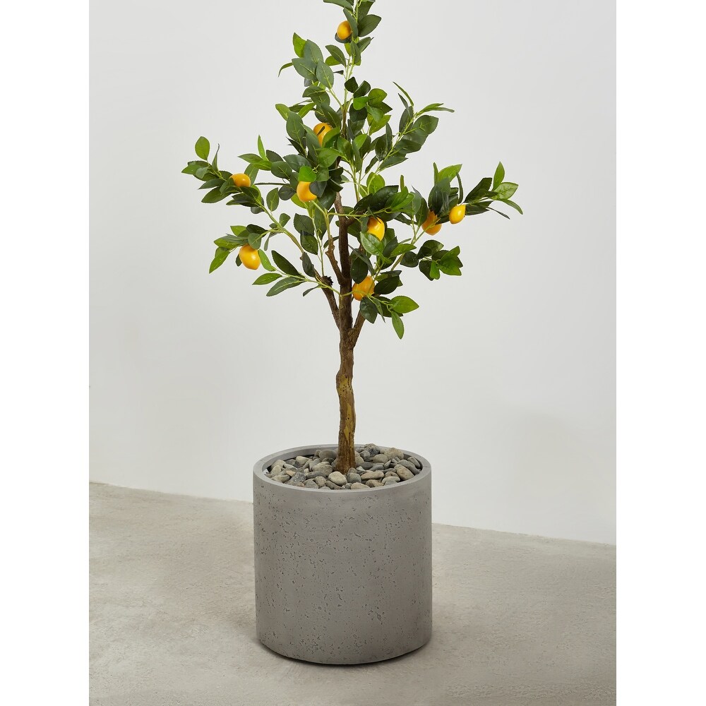 Indoor/Outdoor Large Nordic Minimalist Fiberstone Lightweight Round Cylinder Planter Pot  19 15 12inch Cement Finish