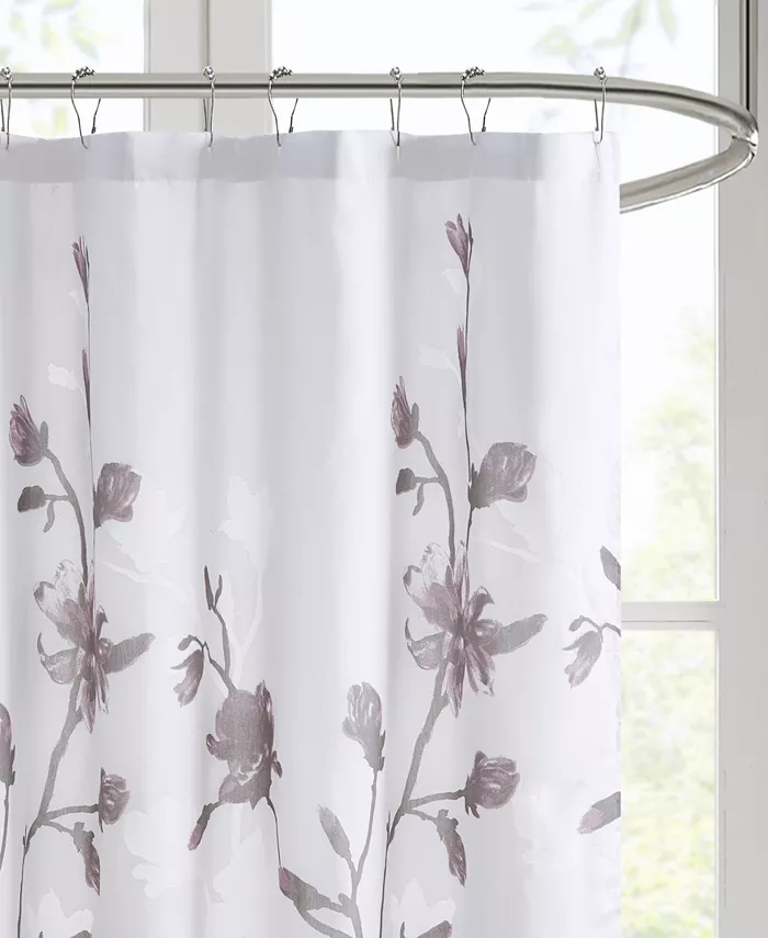 Madison Park Magnolia Floral Printed Burnout Shower Curtain 72 x 72