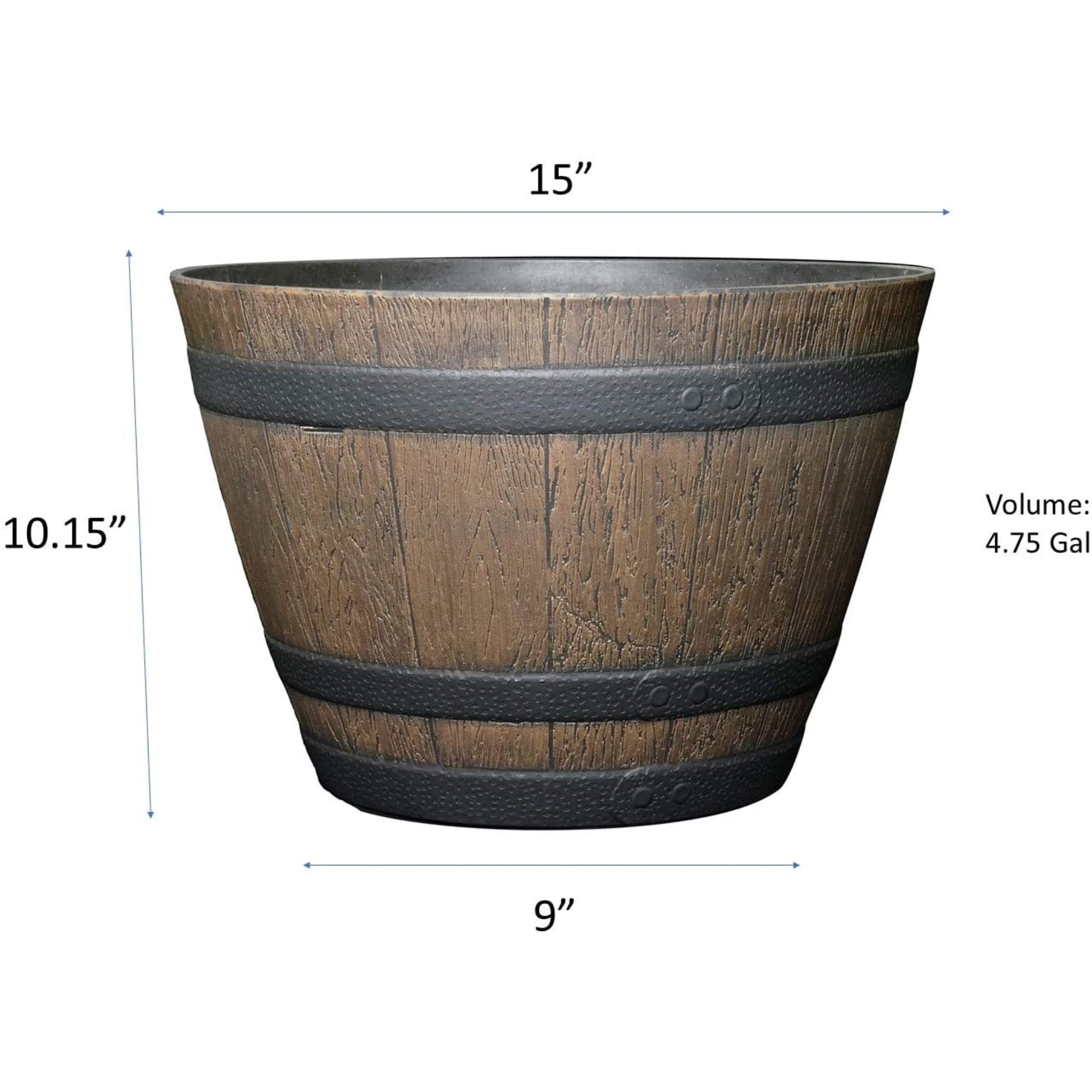 Classic Home and Garden Whiskey Resin Flower Pot Barrel Planter, Walnut Brown, 15