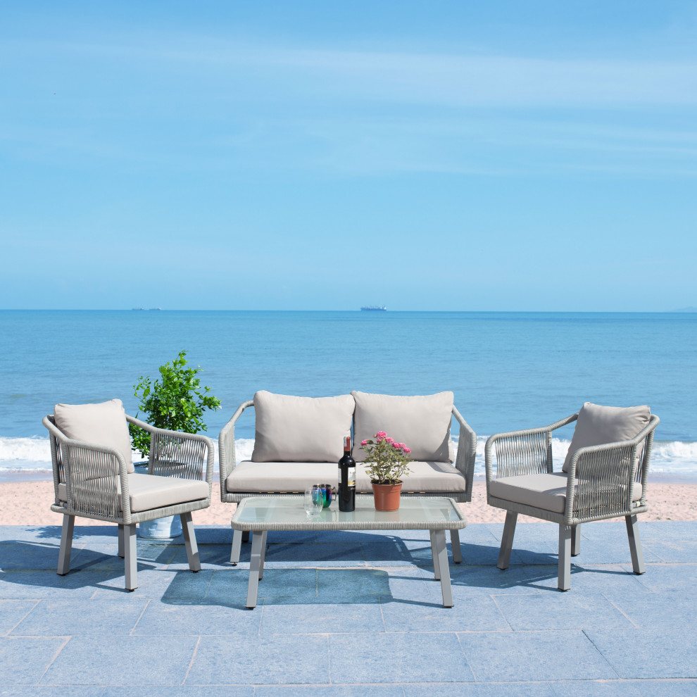 Torsla 4 Piece Rope Outdoor Living Set   Beach Style   Outdoor Lounge Sets   by Safavieh  Houzz