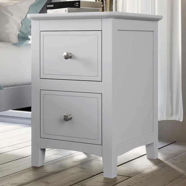 2 Drawers Wood Nightstand End Table in White