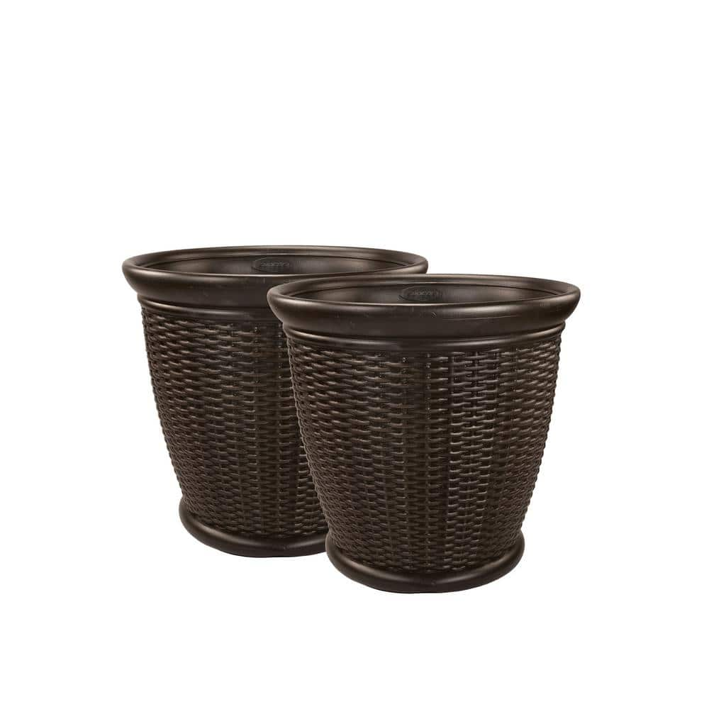 Suncast Willow 22 in. Round Java Blow Molded Plastic Planter (2-Pack) 2221WJ2