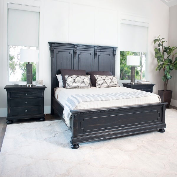 Abbyson Hendrick Distressed Black Wood 3 Piece Bedroom Set - - 28077611