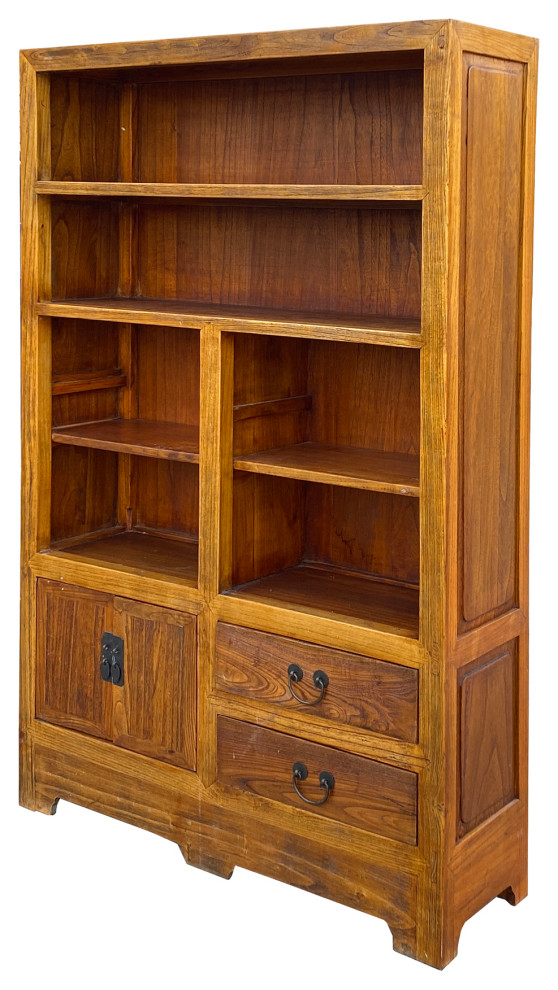 Rustic Raw Wood Medium Brown Bookcase Display Cabinet Hcs5944   Transitional   Bookcases   by Golden Lotus Antiques  Houzz