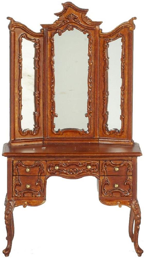 Dolls House Victorian Walnut Triple Mirror Dressing Table Jbm Bedroom Furniture